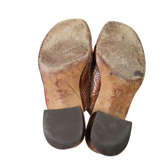 Diane Von Furstenberg Brown Snakeskin Leather Orange Suede Mule Sandals 7.5 - Picture 6 of 8